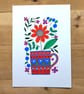 Flower and hearts mug folk art original painting, 