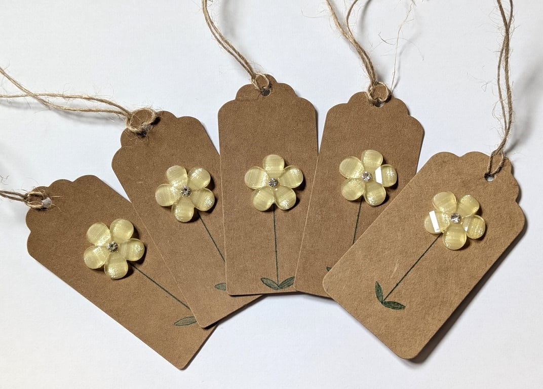 Homemade gift tags made with buttons in packs of 5 - yellow flower