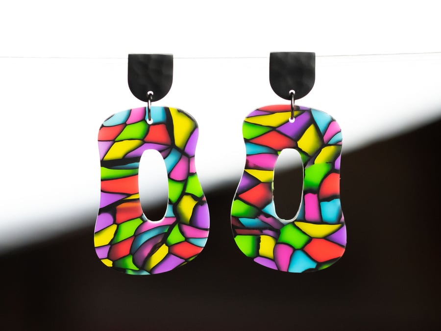 Stained Glass Statement Earrings (Mosaic earrings, Colourful earrings)