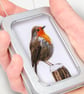 Robin, little 3D fabric robin picture framed in a tin, gift, ornament - Image 2
