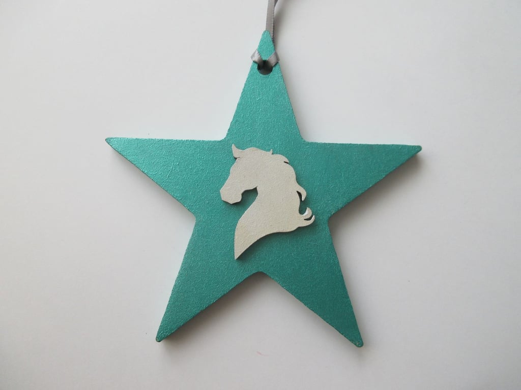 White Horse Star Christmas Tree Decoration Pink Metallic Green
