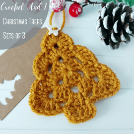 Gold Set of 3 Crochet Christmas Trees