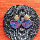 Purple patchwork large heart earrings 
