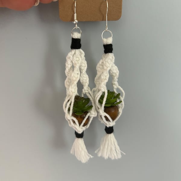 Mini Macramé Succulent Earrings