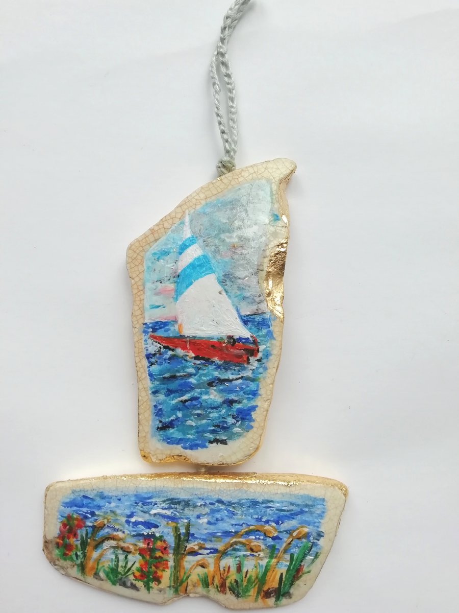 Boat and  wall flower pottery hanging
