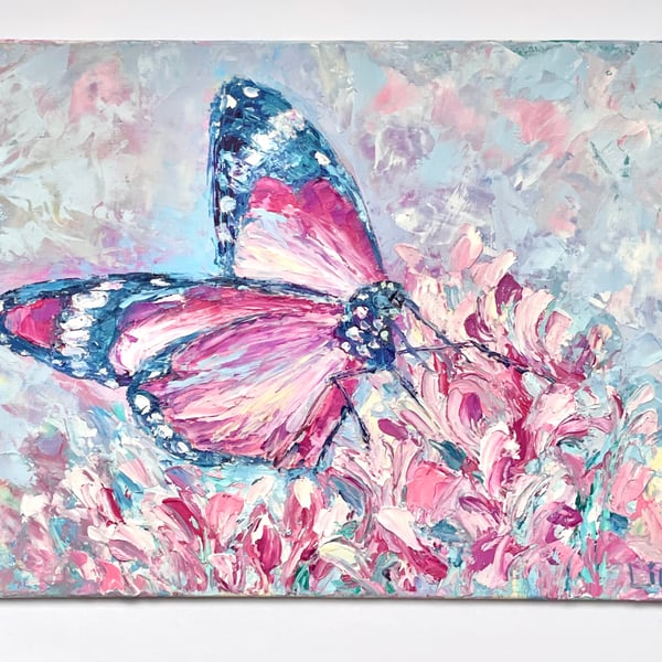 Pink Butterfly Painting Flower Original Art Flower Pink Butterfly decoration Tee