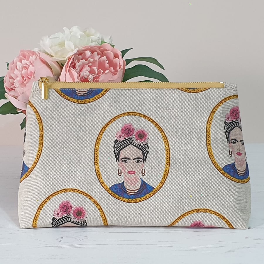 Large Handmade Frida Kahlo Zip Pouch