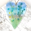 Glass Meadow Heart with Delicate Turquoise Flowers