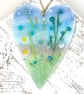 Glass Meadow Heart with Delicate Turquoise Flowers - Image 1