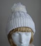 Set Of White Hat And Mittens With Cable Pattern And Bobble (R391W) - Image 3