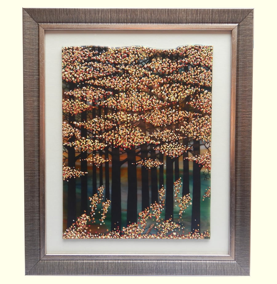 Handmade Fused Glass 'AUTUMN TREES' Painting