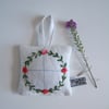 Yorkshire lavender bag with circular vintage embroidery of roses and leaves