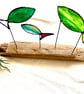 Stained glass Family of Fish on driftwood, marine coastal art - Image 1