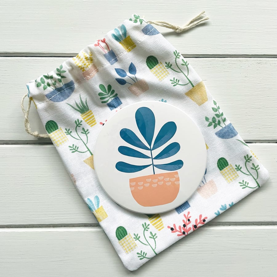 Large Blue Houseplant design Mirror - Perfectly Imperfect Sale