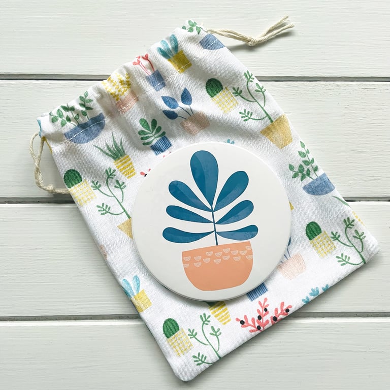 Large Blue Houseplant design Mirror - Perfectly Imperfect Sale