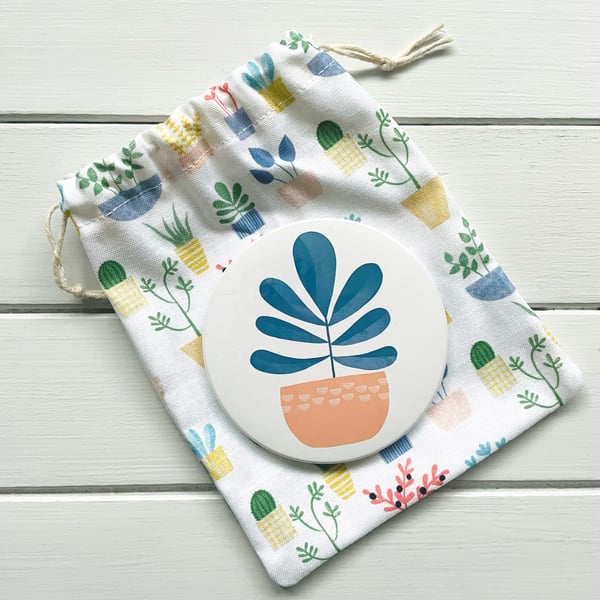 Large Blue Houseplant design Mirror - Perfectly Imperfect Sale