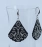 Teardrop Beaded Earrings in Black with Silver Geometric Pattern