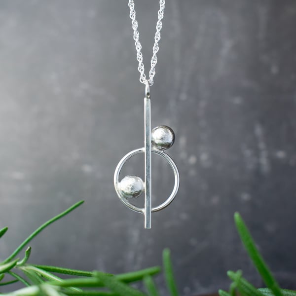 Contemporary Geometric Silver Necklace