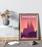 Barcelona retro travel poster, Sagrada Familia travel print, Spain travel print - Image 4