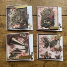 Steampunk Vintage Card Set of 4, Handmade 5x5 Greeting Cards