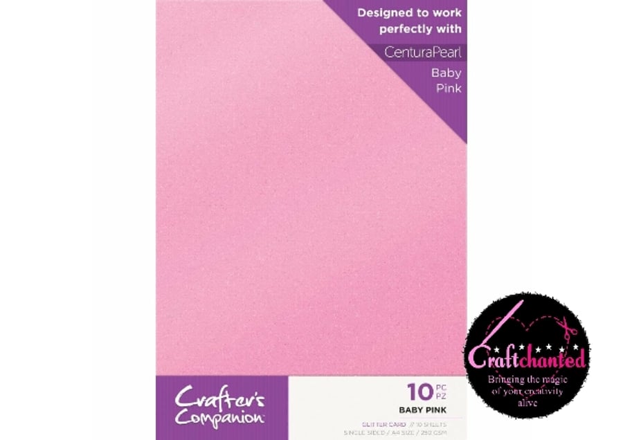 Crafter's Companion - Glitter Card - Baby Pink - A4 - 250gsm - 10 Pack