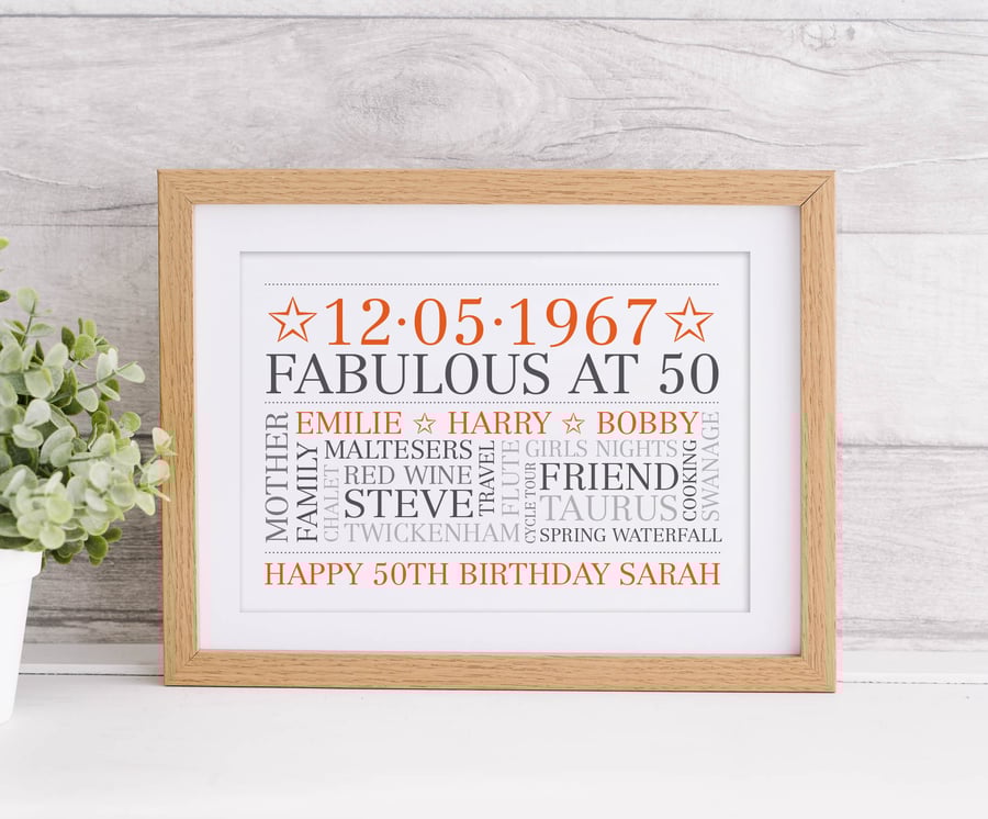 Personalised 50th Birthday Word Art - BD501