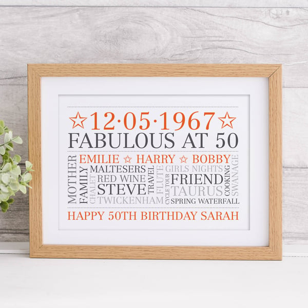 Personalised 50th Birthday Word Art - BD501