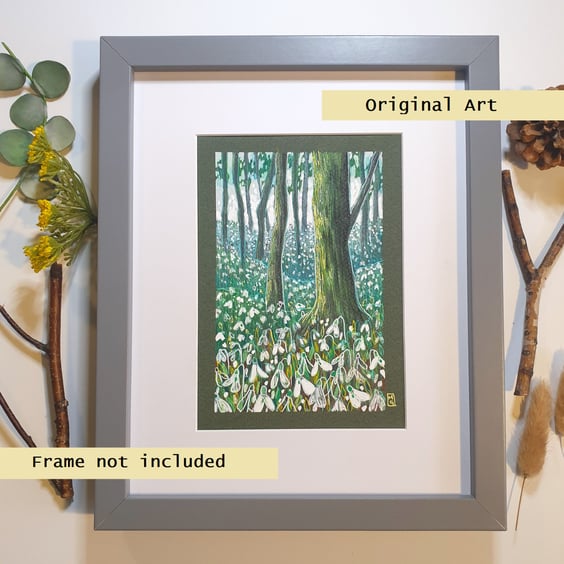 Snowdrop Woodland, an original artwork, landscape art, wall art