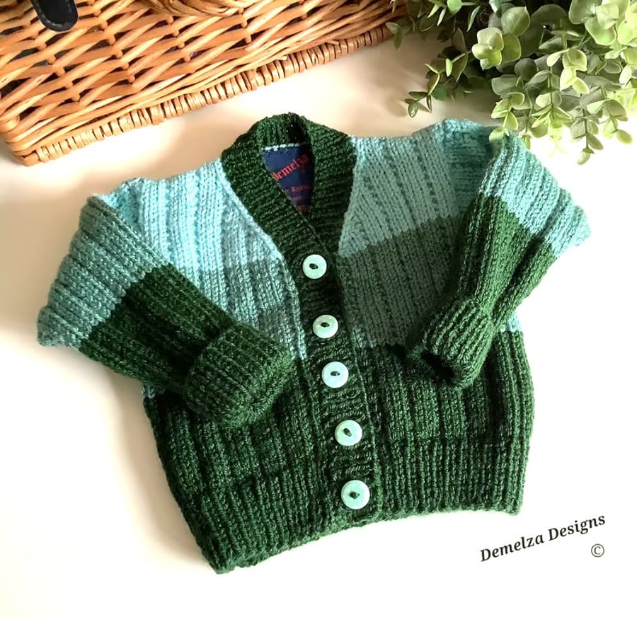Hand Knitted Baby Boys Cardigan Size 6-12 months 