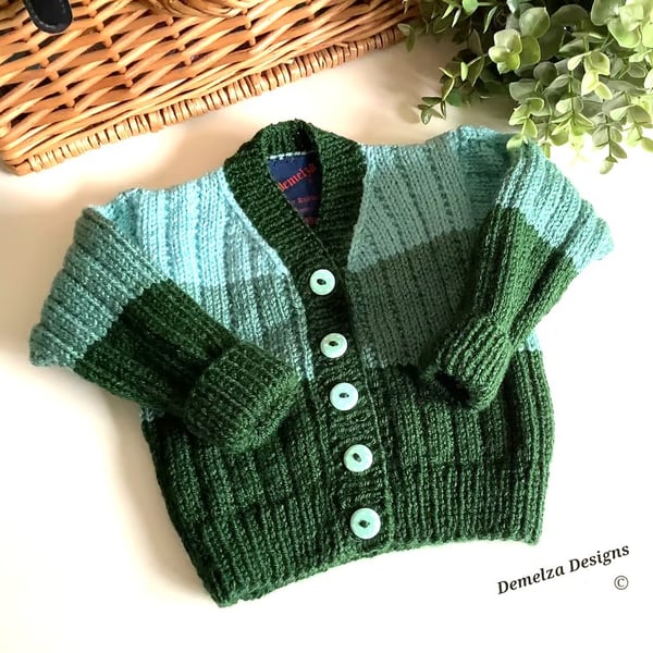 Hand Knitted Baby Boys Cardigan Size 6-12 months 