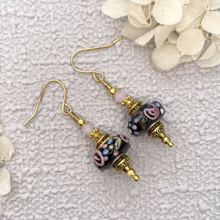 Vintage Style Handmade Lampwork Drop Earrings
