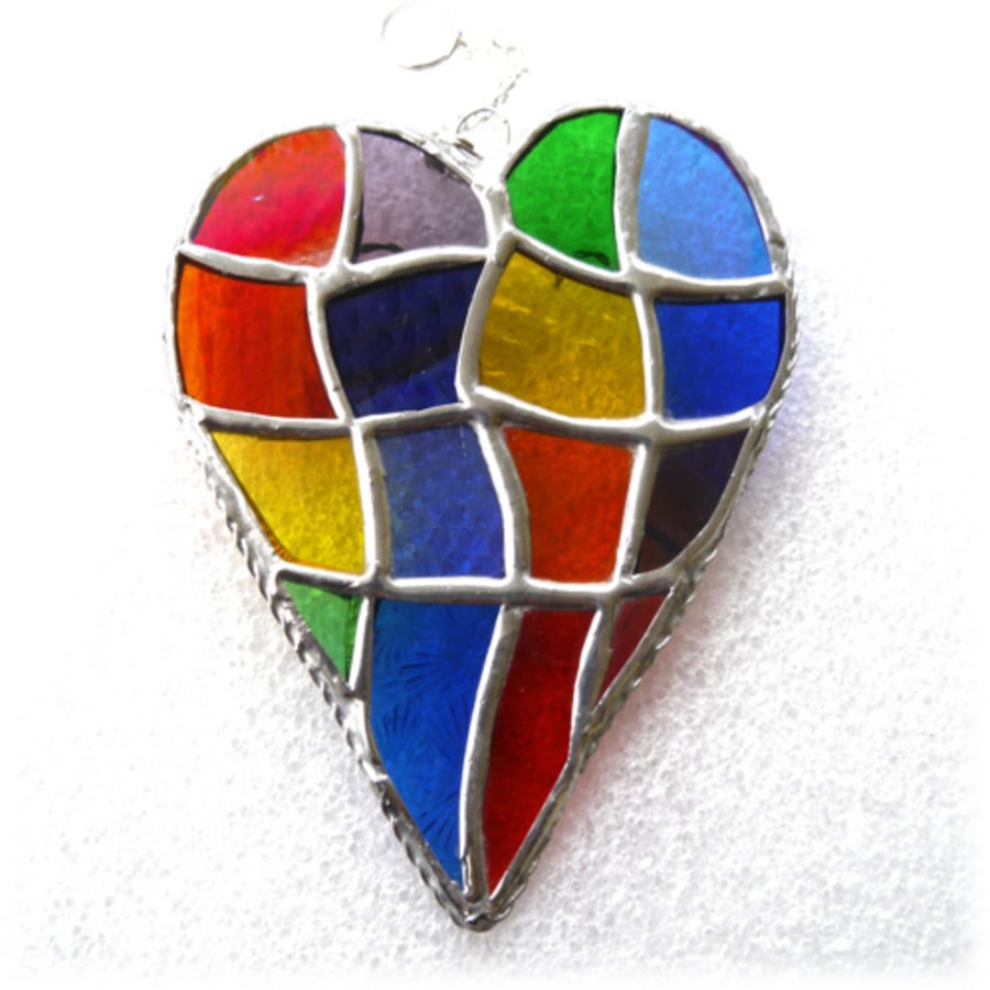 Patchwork Heart Suncatcher Stained Glass Handmade Rainbow 098