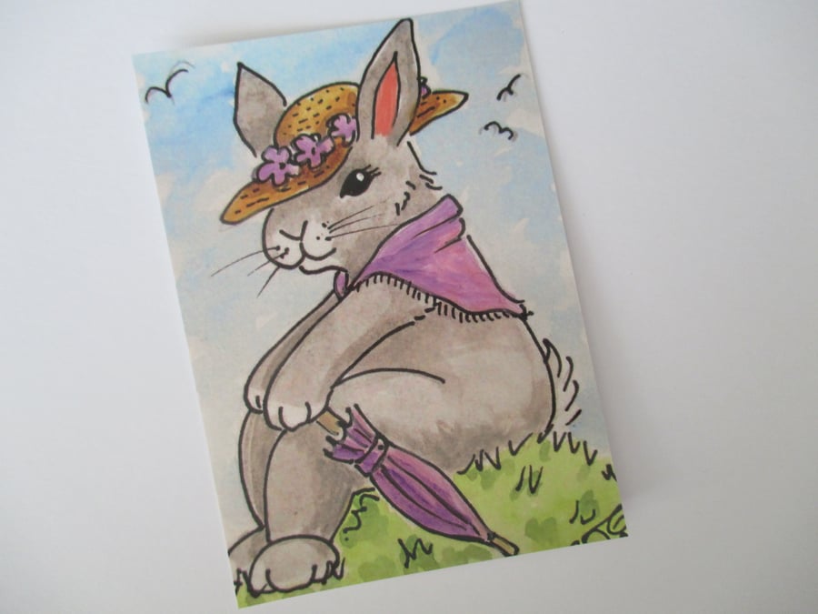 Bunny Rabbit Postcard Art Print from Portrait Small Picture Cartoon Style