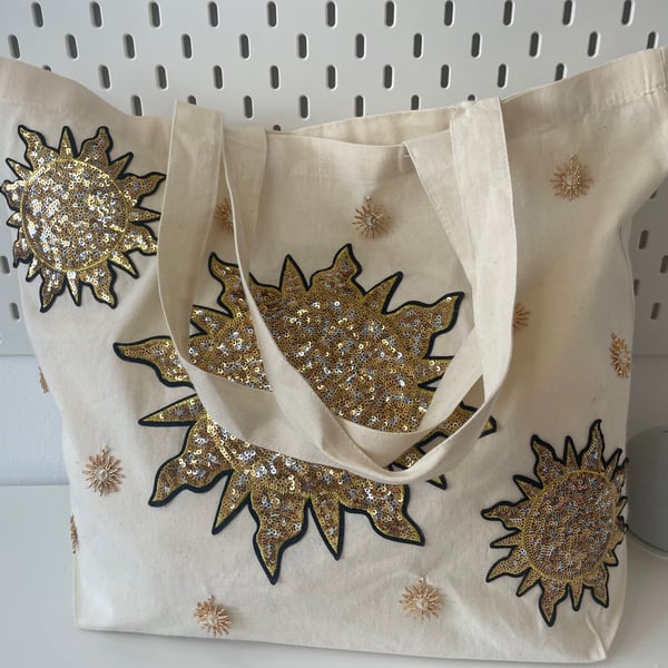 Sun themed large tote bag made to order