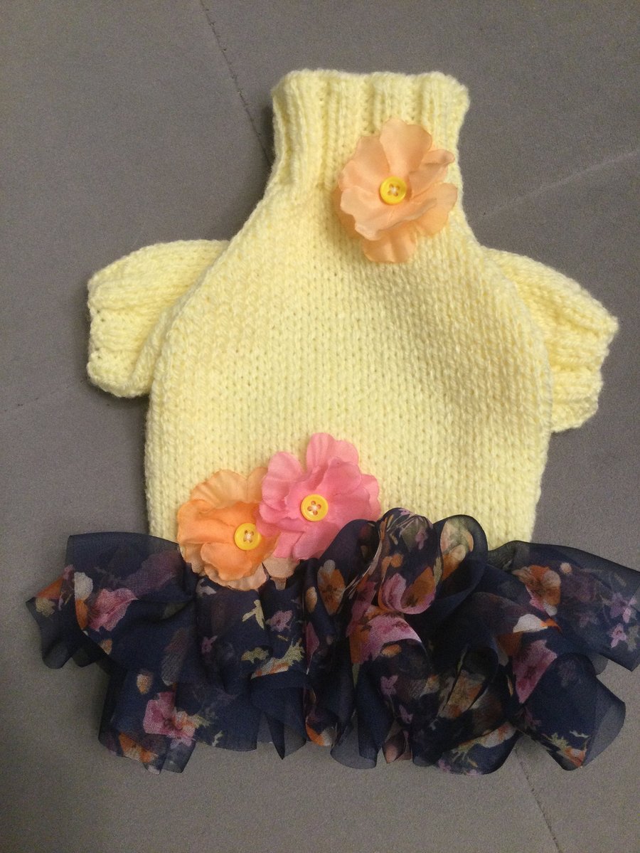 XXSmall dog puppy sweater jumper coat 8”L 10”G hand knit (raglan sleeved)