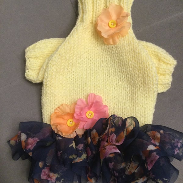 XXSmall dog puppy sweater jumper coat 8”L 10”G hand knit (raglan sleeved)