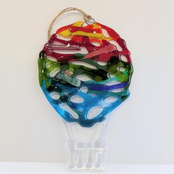 Fused Glass Hot Air Balloon Suncatcher: Rainbow Window Art