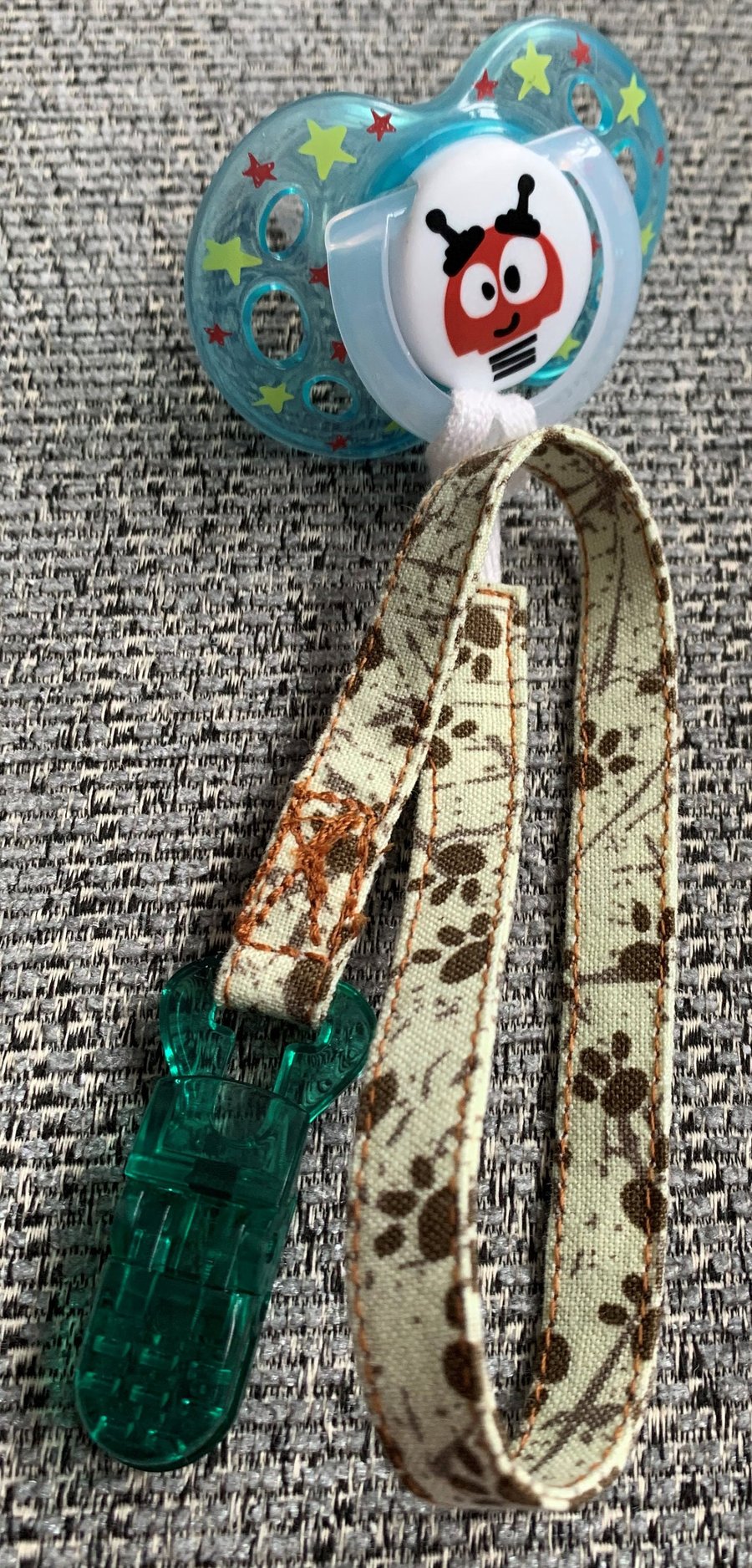 Paw print 100% Cotton Pacifier Clip (thin, purple clip only)