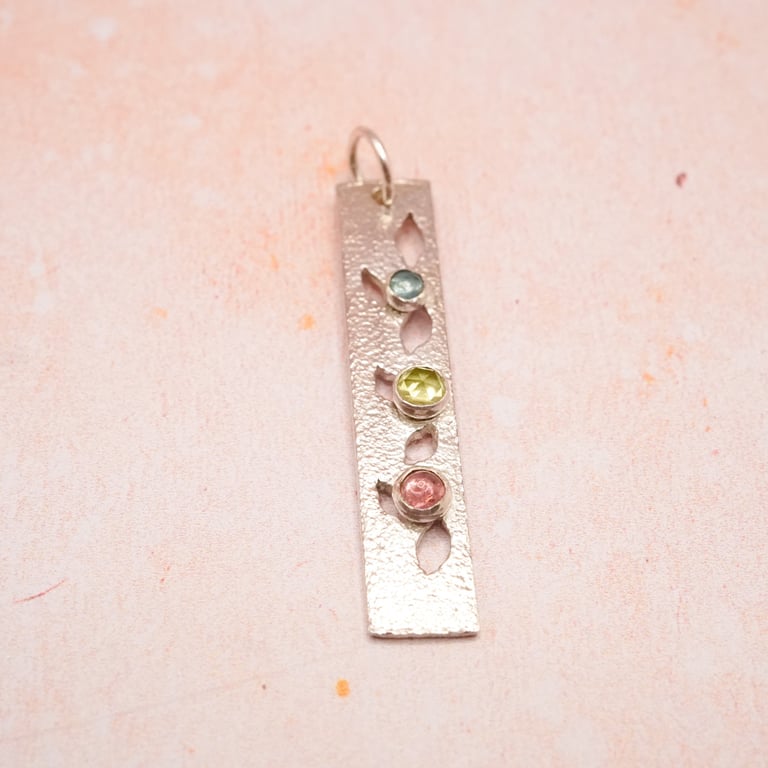 Floral Silver Gemstone Pendant with Tourmaline Peridot and Apatite