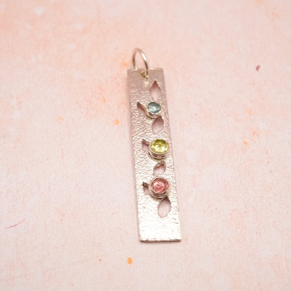 Floral Silver Gemstone Pendant with Tourmaline Peridot and Apatite