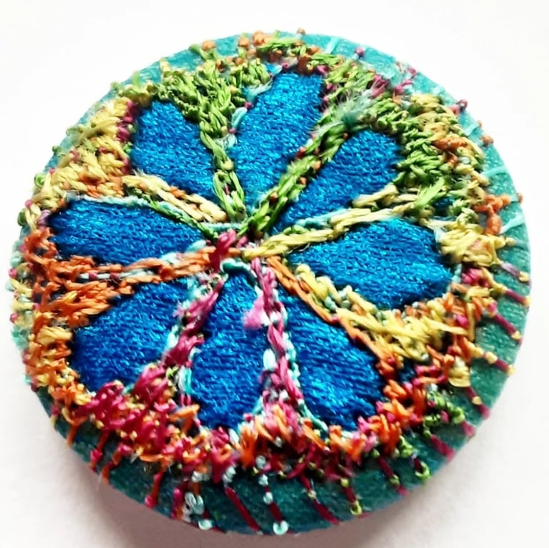 One Inch Badge Blue Flower