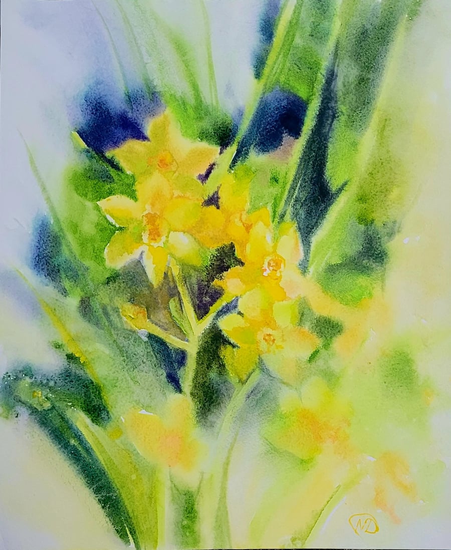 Original Daffodil Watercolor Painting - Yellow Spring Floral Wall Art