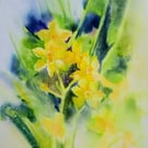Original Daffodil Watercolor Painting - Yellow Spring Floral Wall Art