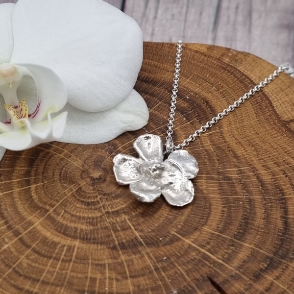 Real Buttercup flower preserved in silver, pendant necklace