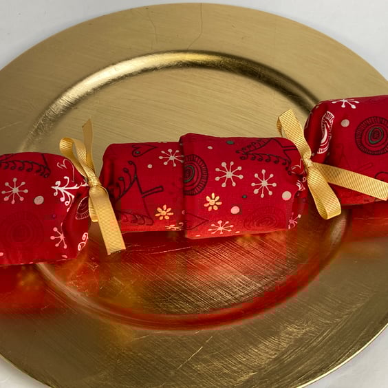 Pick and Mix Reusable Christmas Crackers. Red with 'scandi' trees and snowflakes