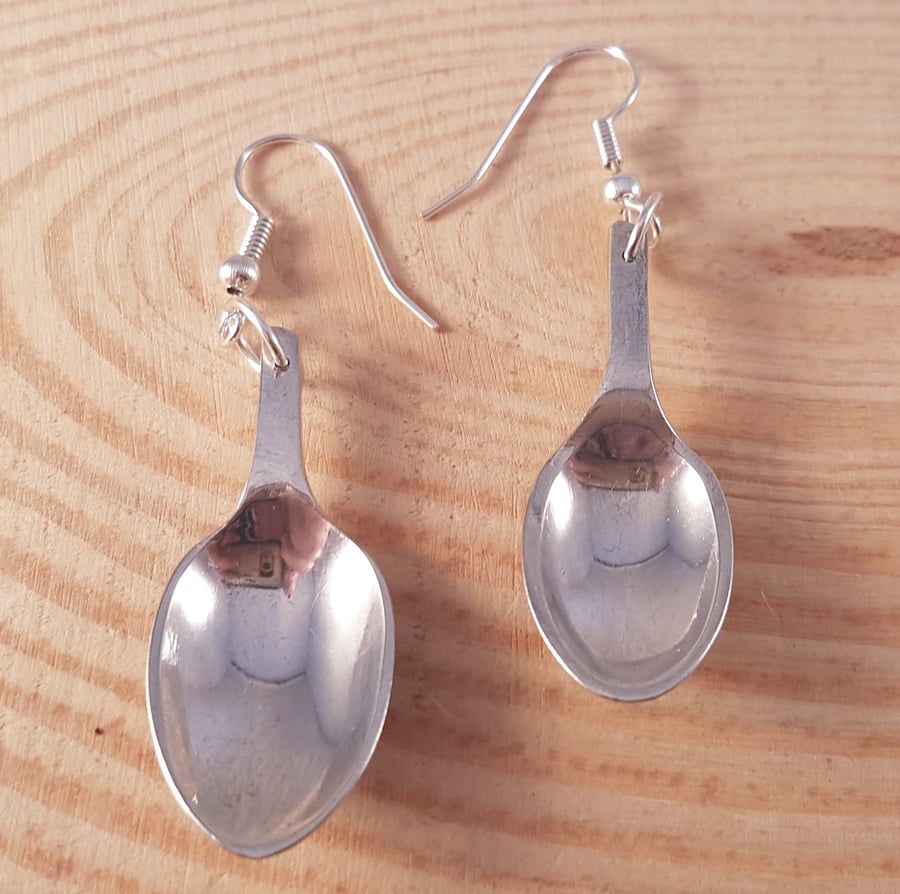 Silver Plated Upcycled Sugar Tong Spoon Drop Dangle Earrings SPE051702