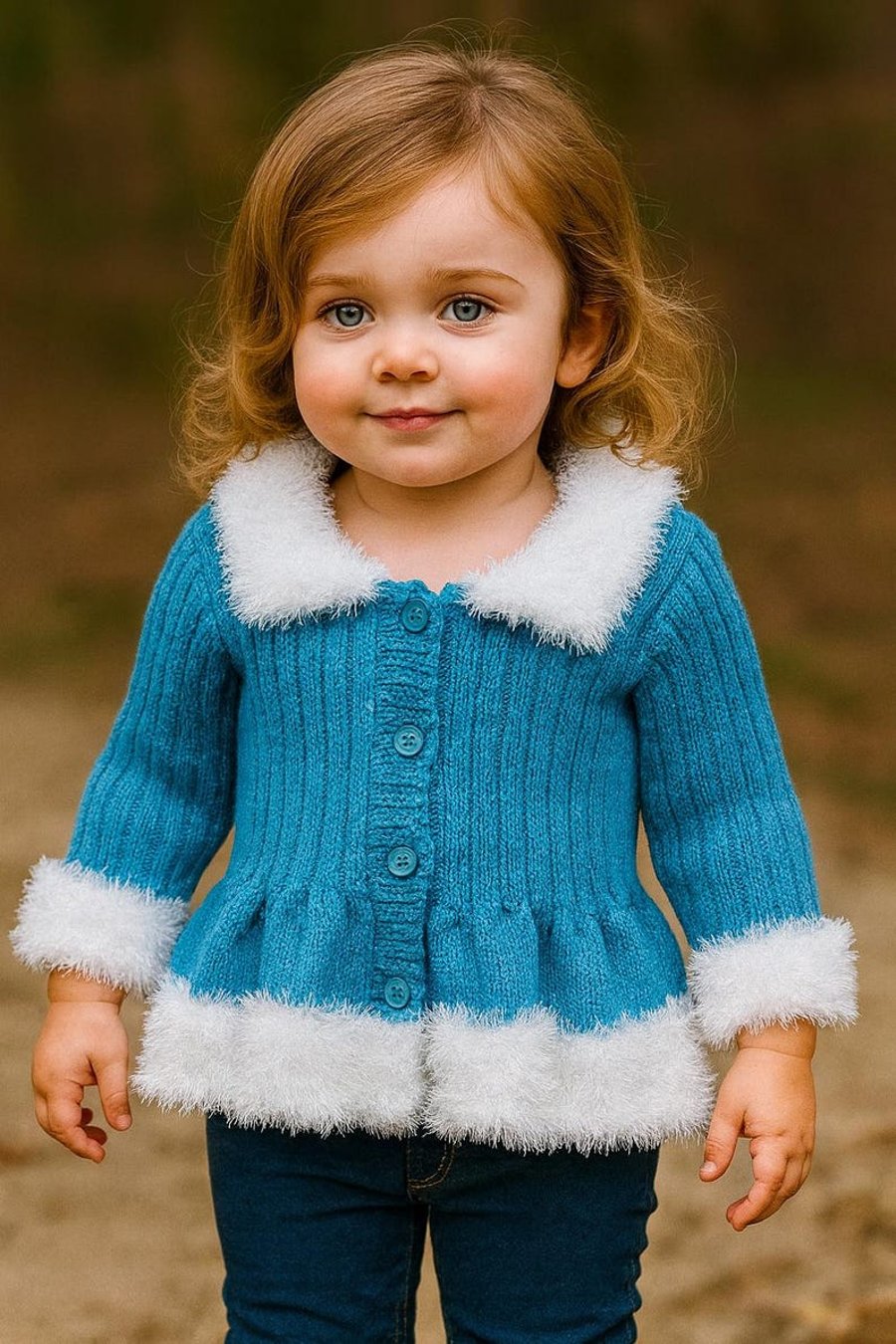 Hand-Knitted Sparkly Blue Peplum Cardigan for Folksy
