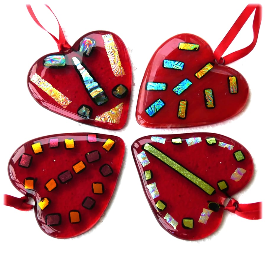 Love Heart Red Fused Glass Suncatcher 8cm Dichroic decoration 