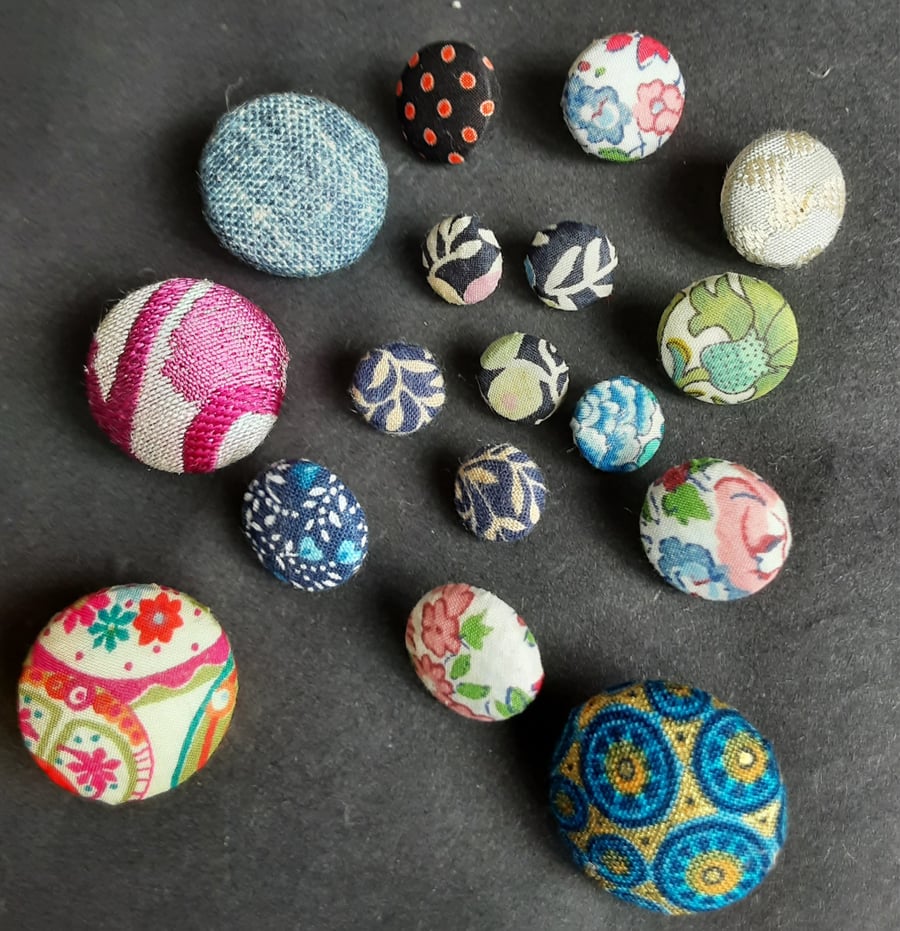 Beautiful Bundle Small Buttons Handmade Fabric Buttons Seventeen Button Bundle