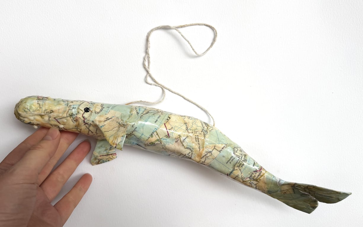 Paper Map Whale - Handmade Nature Inspired Ocean Joy Gift READY TO SHIP